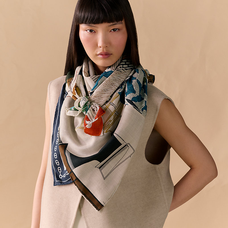 エルメス　難有　グランアッシュ　グランH シルク　ウール　ストール　ショール　黒 ショール 《グラン・パッチワーク》 | Hermès - エルメス-公式サイト